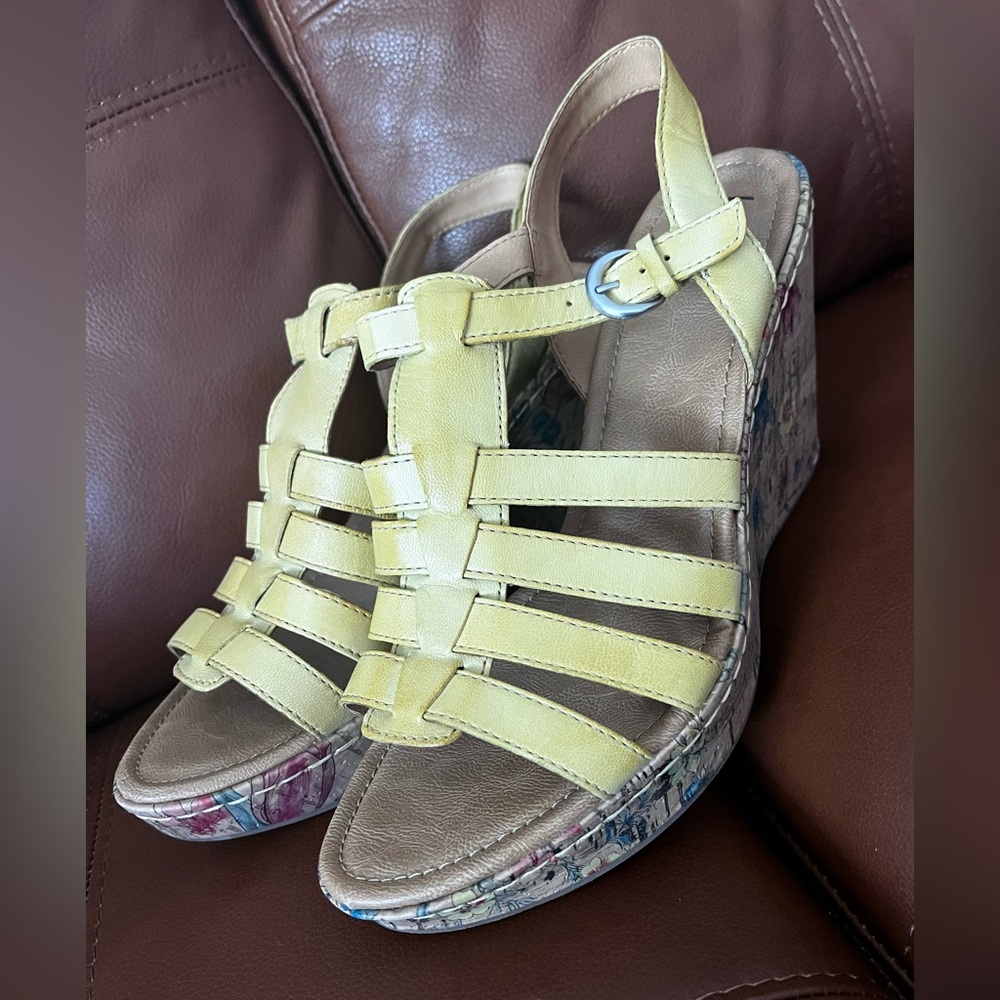 EUC Born Concept Wedge Floral Sandal, Yellow, 11